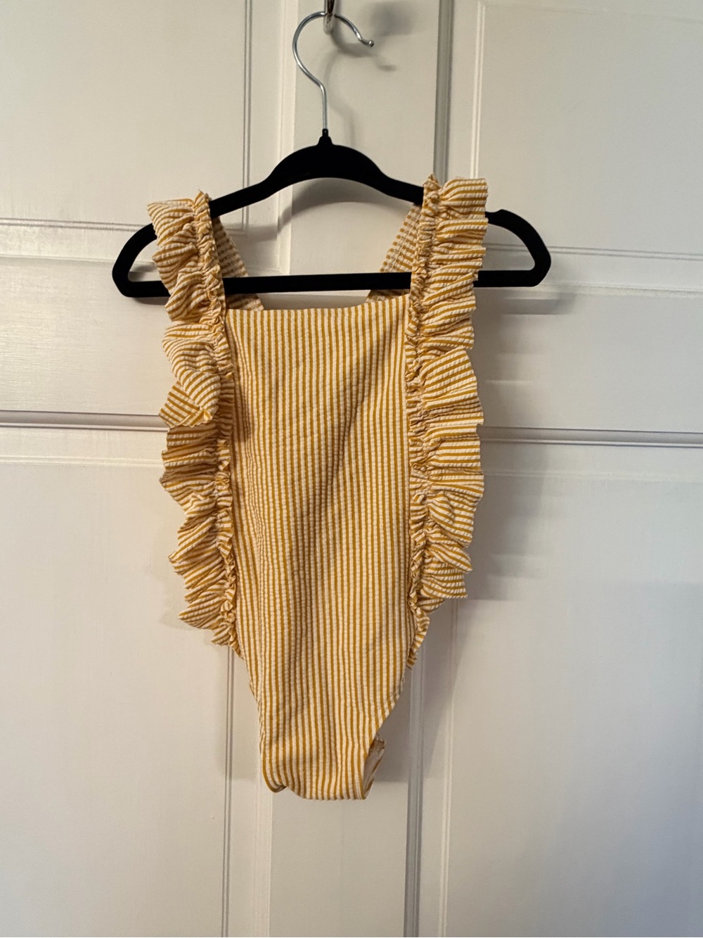 Petit Bateau Yellow Striped Ruffle One-Piece